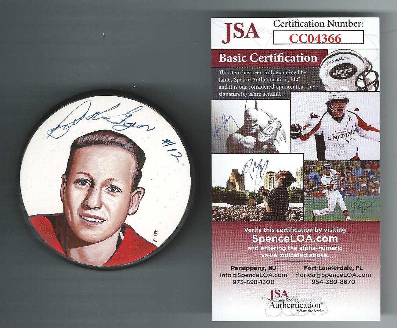 Bruce MacGregor Signed Detroit Red Wings Custom Painted Lithograph Puck JSA COA