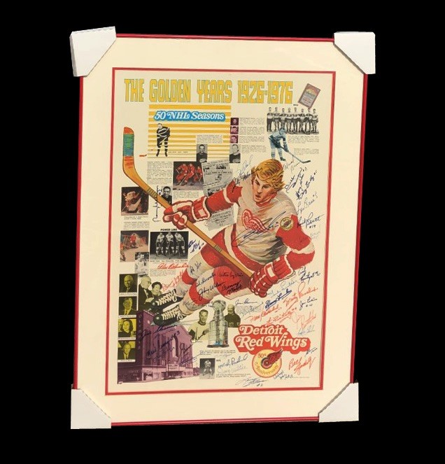 DETROIT RED WINGS GOLDEN YEARS SIGNED 20X30 POSTER BECKETT LOA COA 45 SIGNATURES