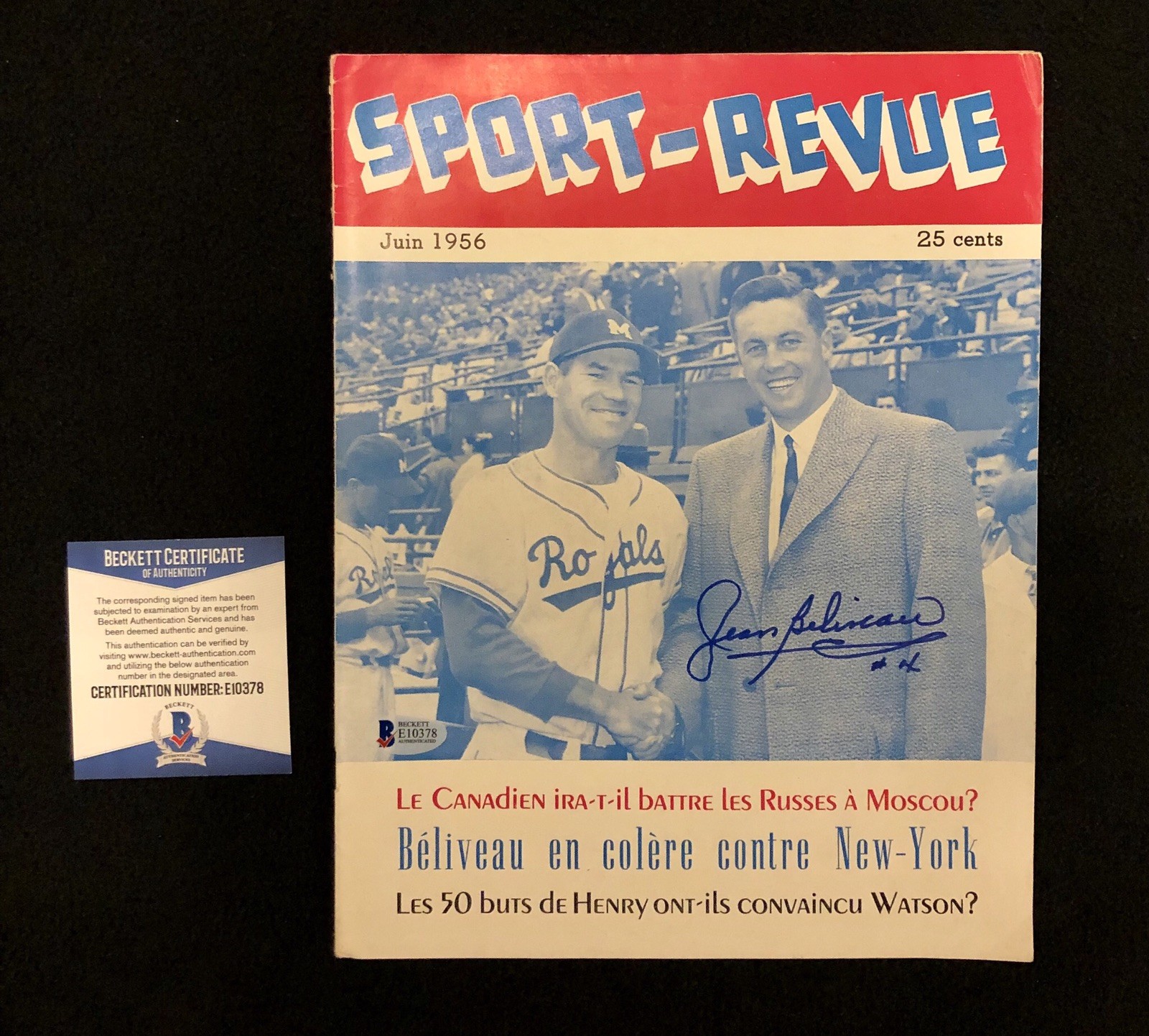 Jean Beliveau Signed Sport-Revue French Magazine Montreal Canadiens Beckett COA