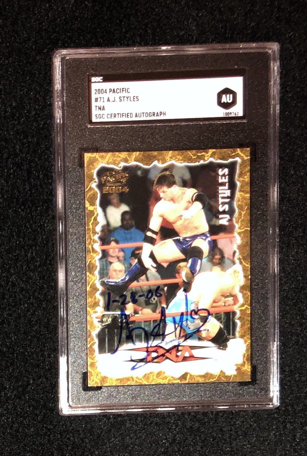 AJ STYLES SIGNED 2004 PACIFIC TNA ROOKIE CARD WWE SGC CERTIFIED AU1009762 COLLECTIBLE MEMORABILIA