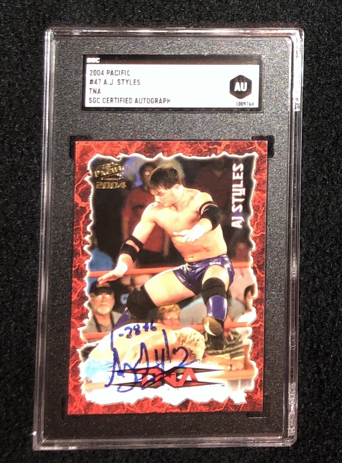 AJ STYLES SIGNED 2004 PACIFIC TNA RED ROOKIE CARD WWE SGC CERTIFIED AU1009764 COLLECTIBLE MEMORABILIA