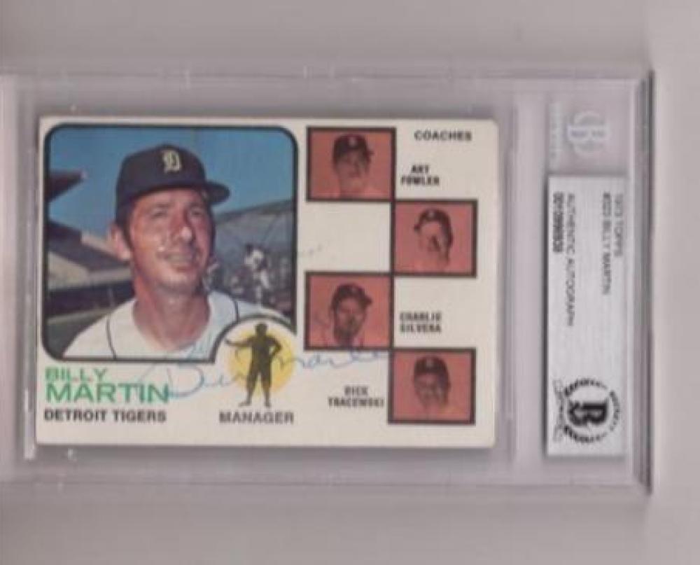 1973 TOPPS BILLY MARTIN TIGERS SIGNED CARD BECKETT AUTHENTIC AUTOGRAPH VINTAGE