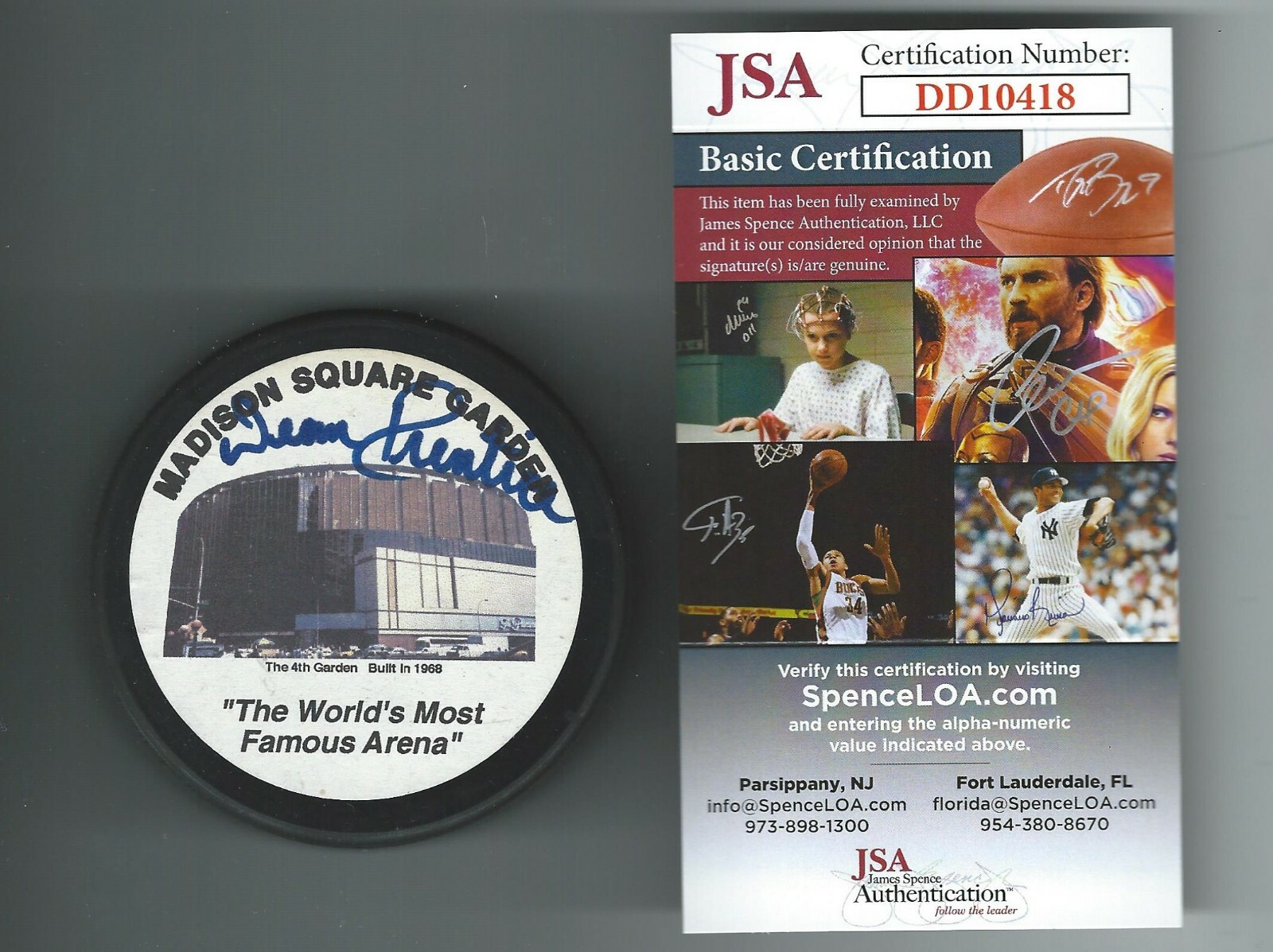 Dean Prentice Signed New York Rangers Madison Square Garden MSG Puck JSA COA