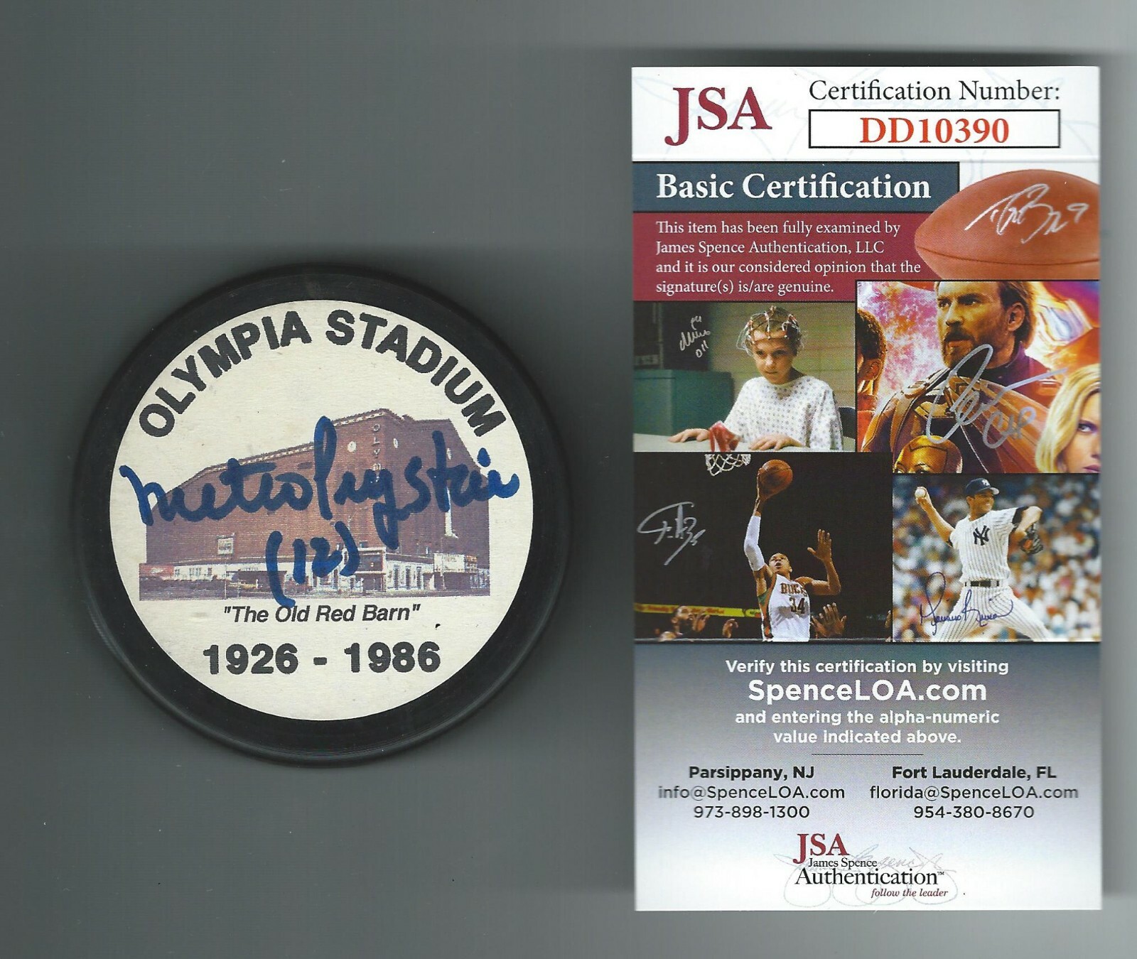 Metro Prystai Signed Detroit Red Wings Olympia Stadium Puck JSA COA DD10390
