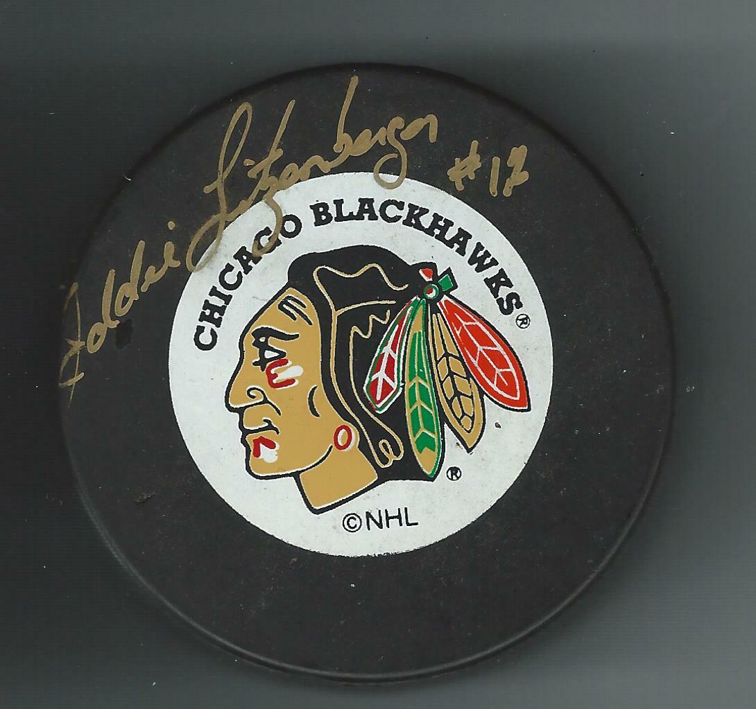 Eddie Litzenberger Signed Chicago Blackhawks Ravens Athletic Puck