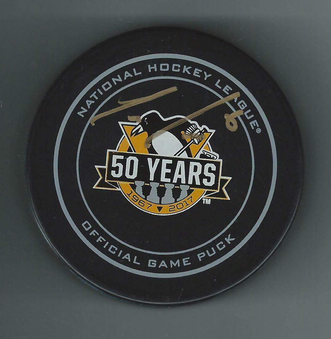 Trevor Daley Signed Pittsburgh Penguins 50 Years Official Game Puck Red Wings
