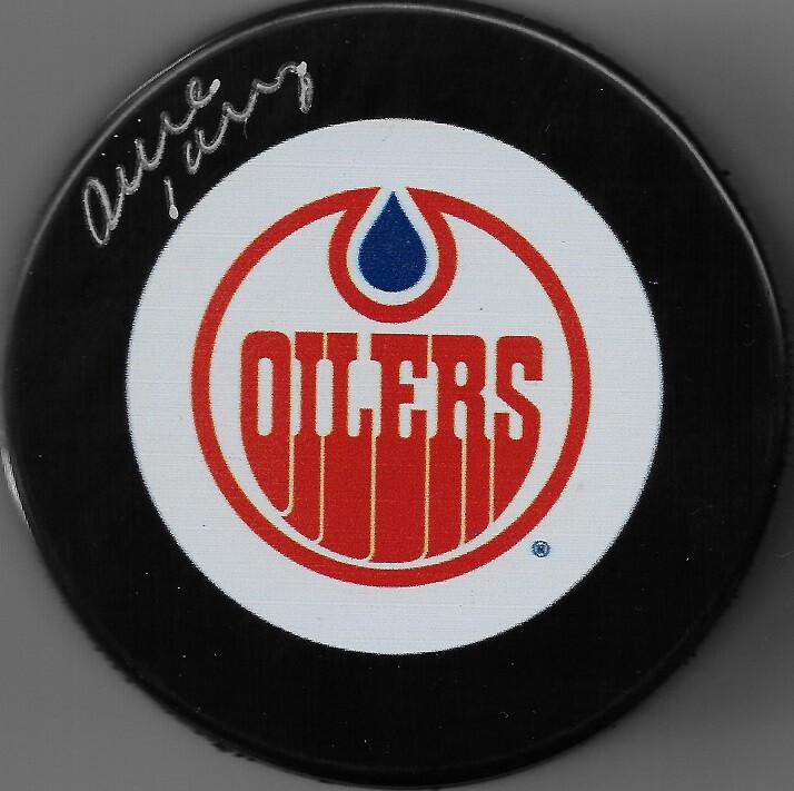 Pierre Jarry Signed Vintage Edmonton Oilers Puck