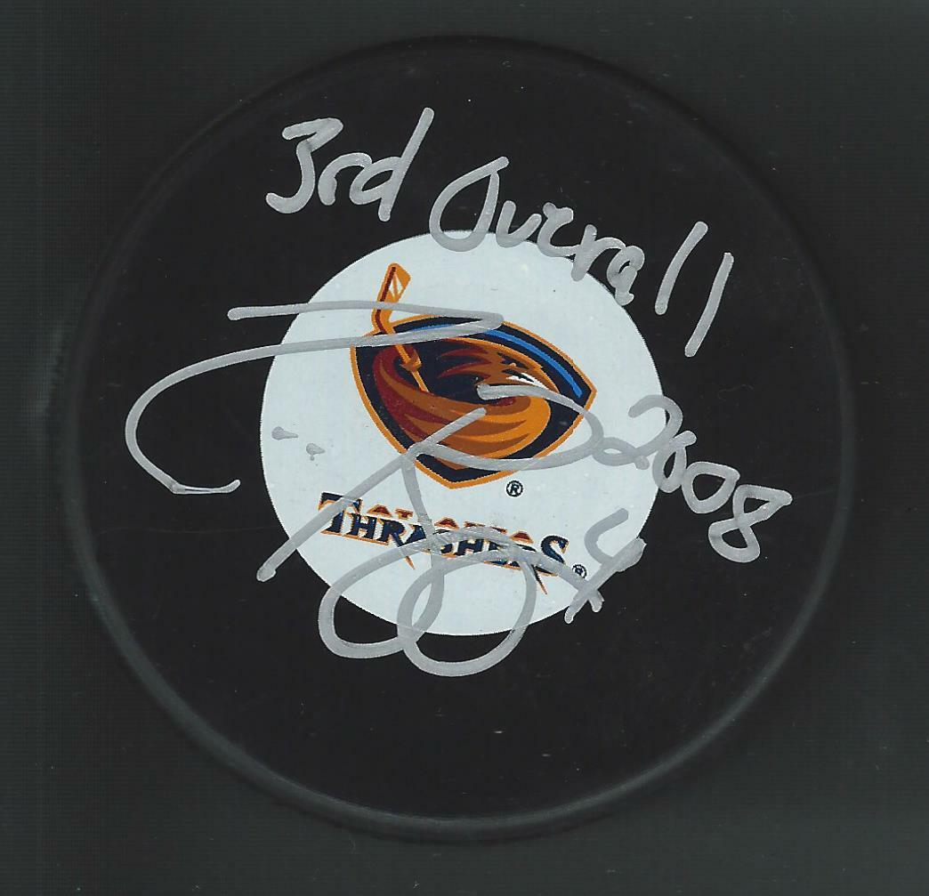 ZACH BOGOSIAN SIGNED & INSCRIBED “3RD OVERALL 2008” ATLANTA THRASHERS PUCK COLLECTIBLE MEMORABILIA