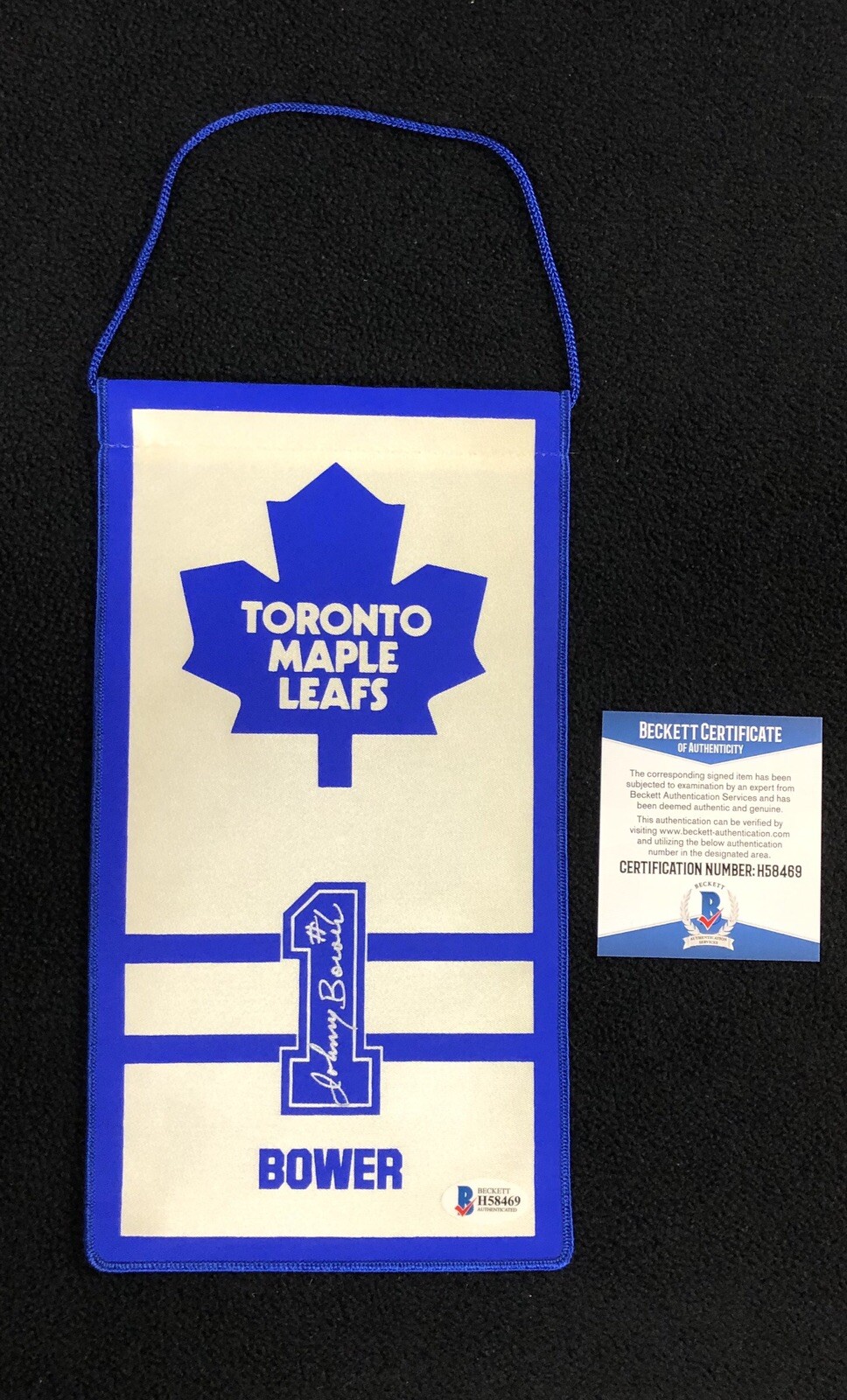 Johnny Bower Signed Toronto Maple Leafs Mini Banner Beckett COA H58469