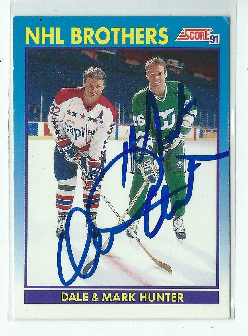 Dale & Mark Hunter Signed 1991/92 Score NHL Brothers Card #336