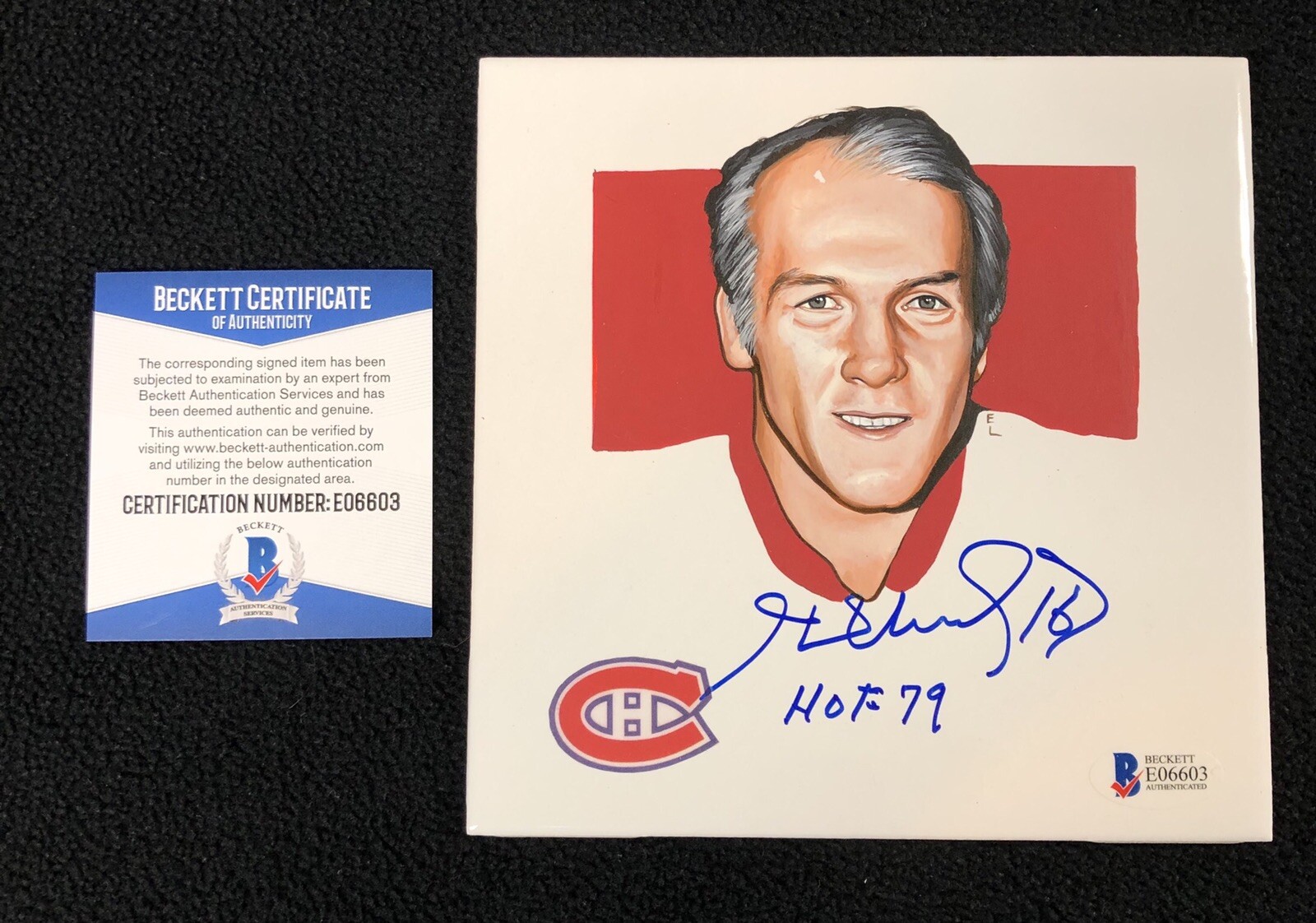 Henri Richard Signed Montreal Canadiens Hand Painted Tile Beckett Authenticated