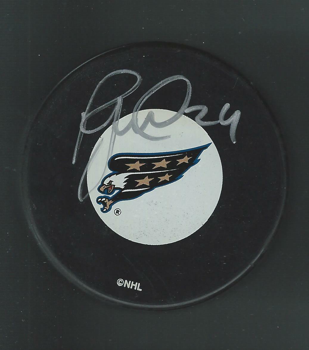Rob Zettler Signed Washington Capitals Eagle Logo Puck