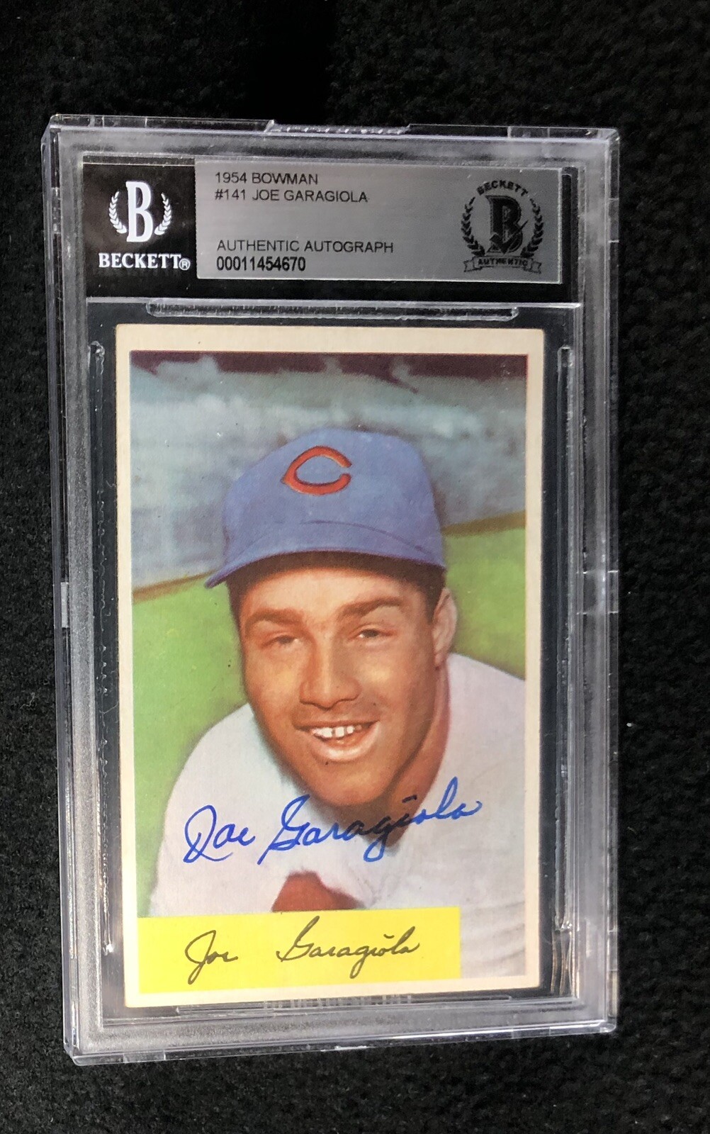 Joe Garagiola Signed 1954 Bowman Card #141 Beckett Authenticated Chicago Cubs