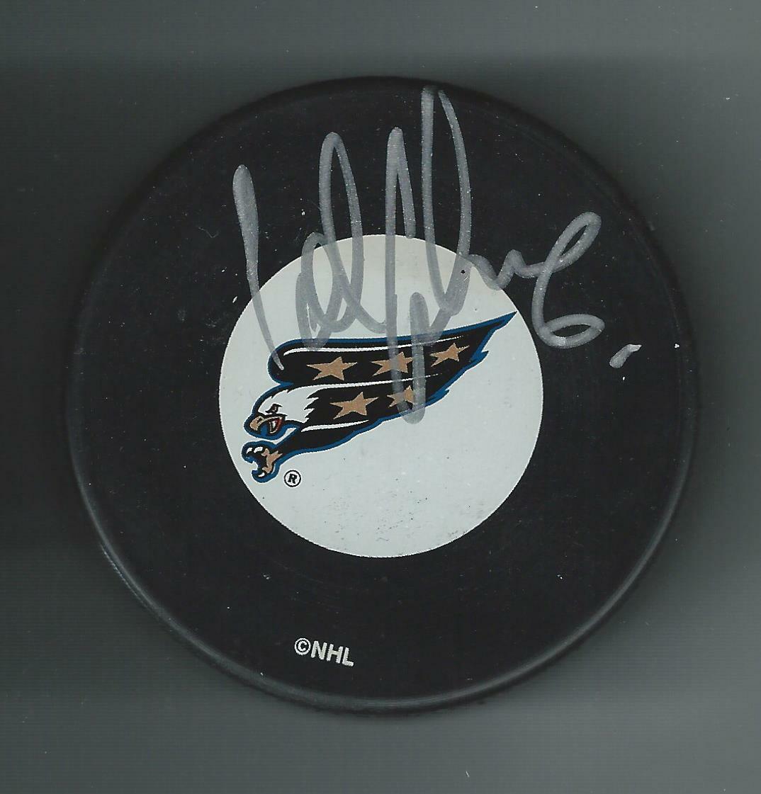 Calle Johansson Signed Washington Capitals Eagle Logo Puck