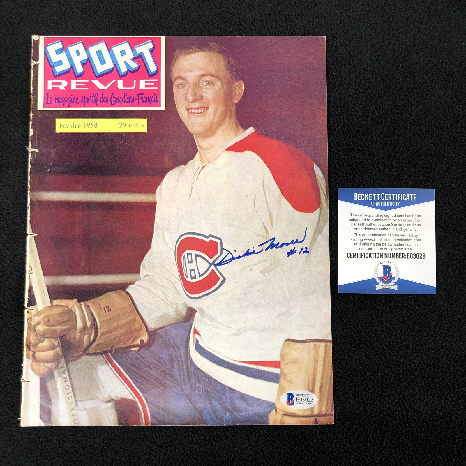 Dickie Moore Signed Montreal Canadiens 1958 Sport Revue Magazine Beckett COA