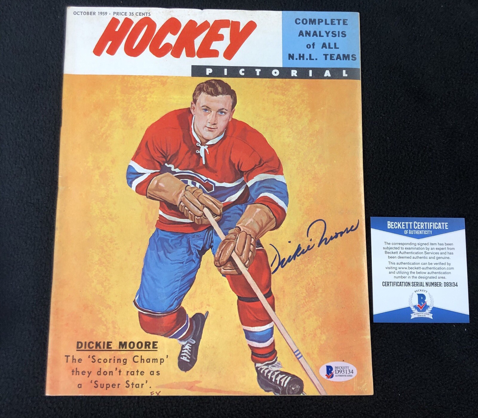 Dickie Moore Signed Montreal Canadiens Hockey Pictorial Magazine Beckett COA