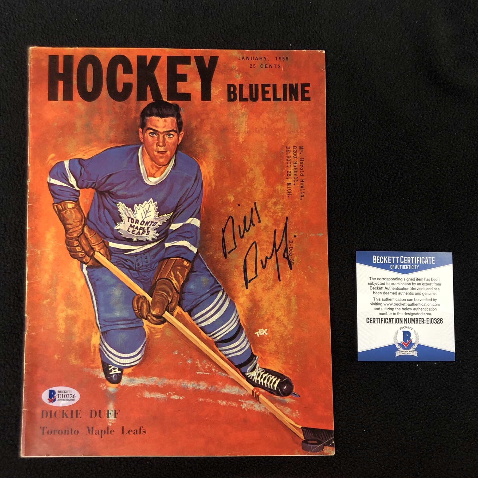 Dick Duff Signed Toronto Maple Leafs Hockey Blueline Magazine Beckett COA