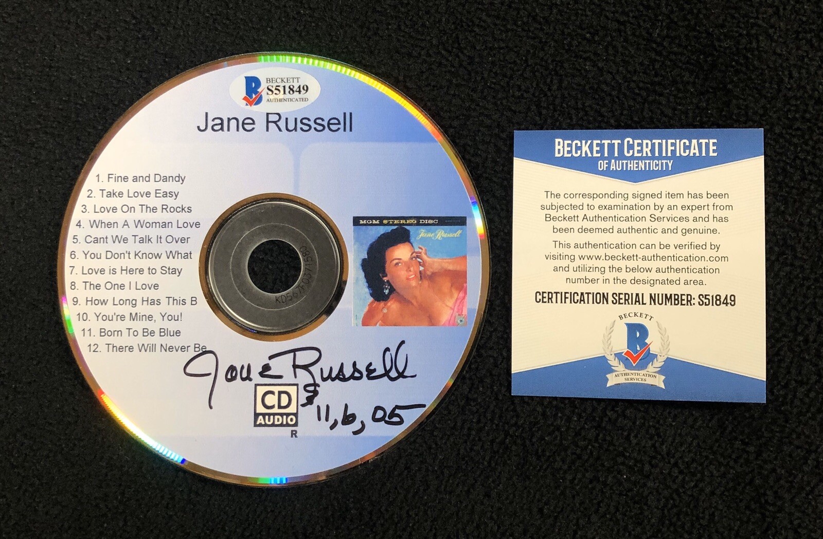 Jane Russell Signed Self Titled CD Beckett Authenticated COA