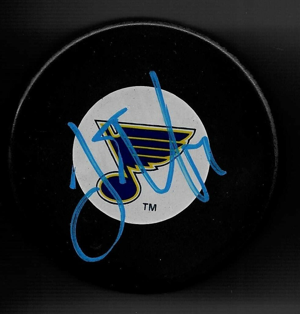 Trent Yawney Signed St Louis Blues Large Logo Puck