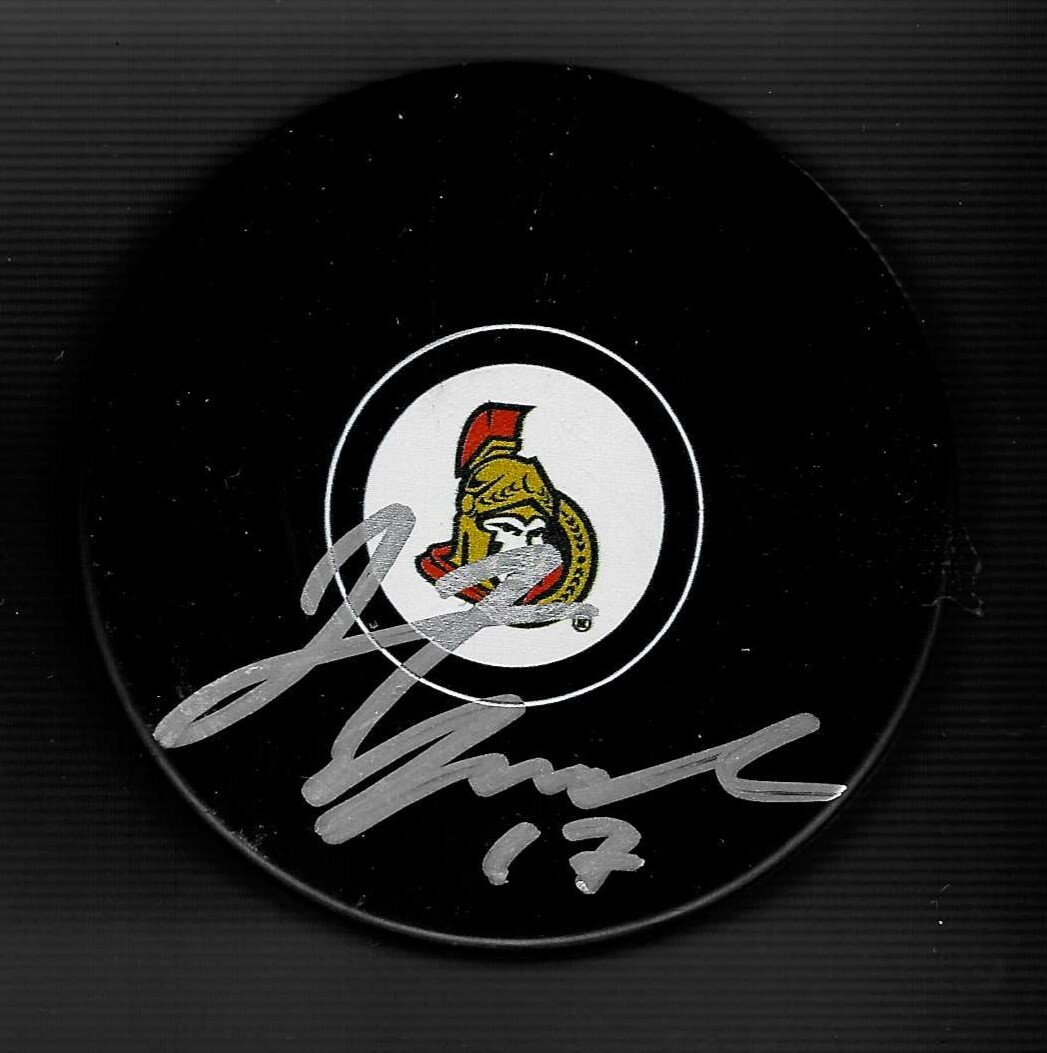 Jonny Tychonik Signed Ottawa Senators Puck North Dakota Fighting Hawks Sioux