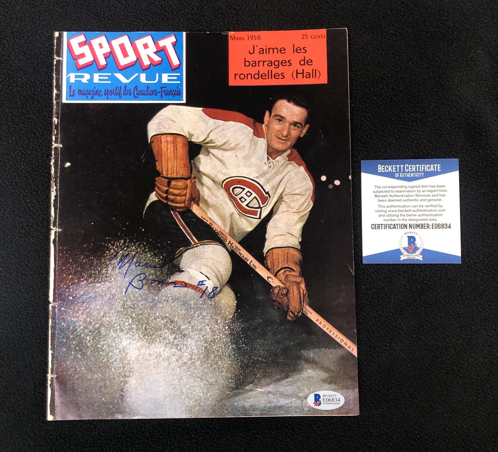 Marcel Bonin Signed Montreal Canadiens Sport Revue Magazine Beckett COA