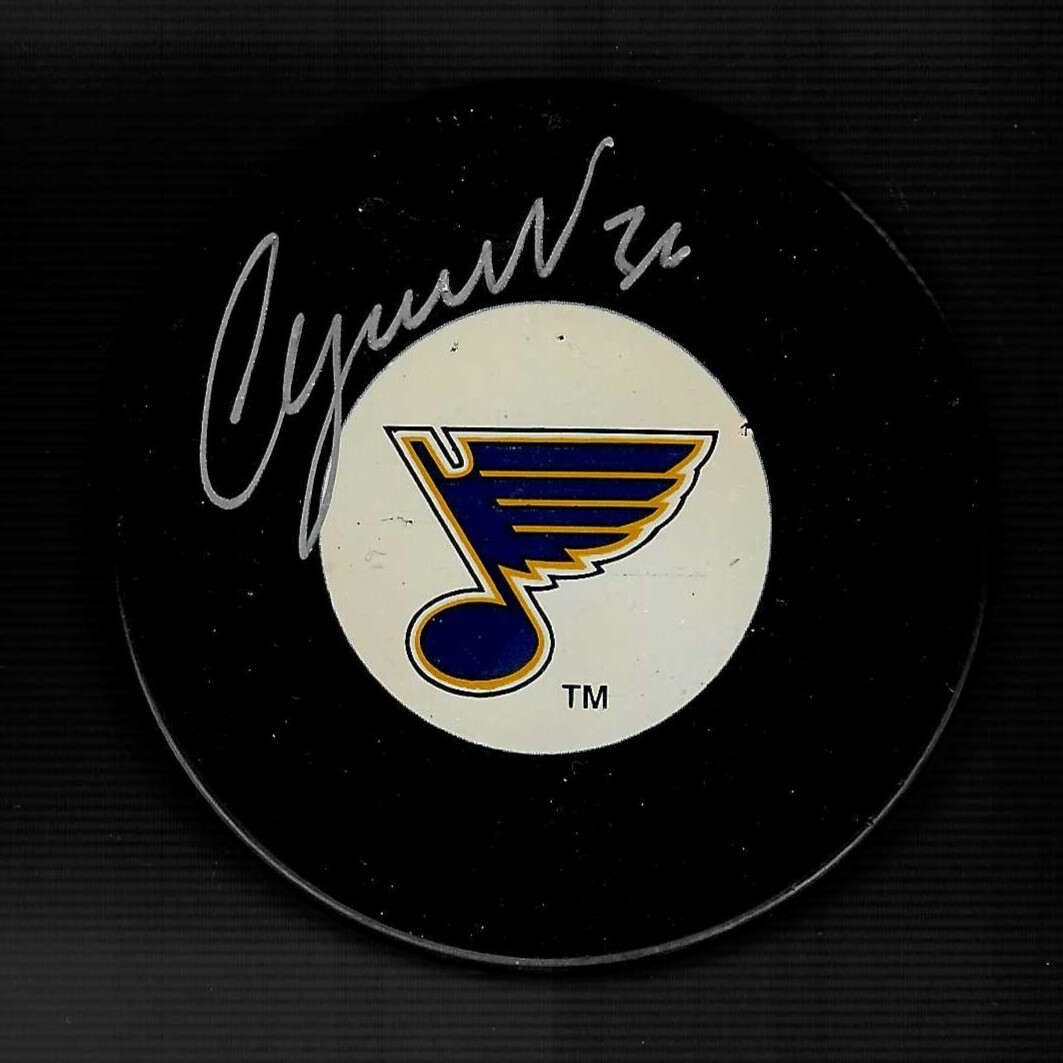 Chris Osgood Signed St Louis Blues Large Logo Puck Signed In Silver
