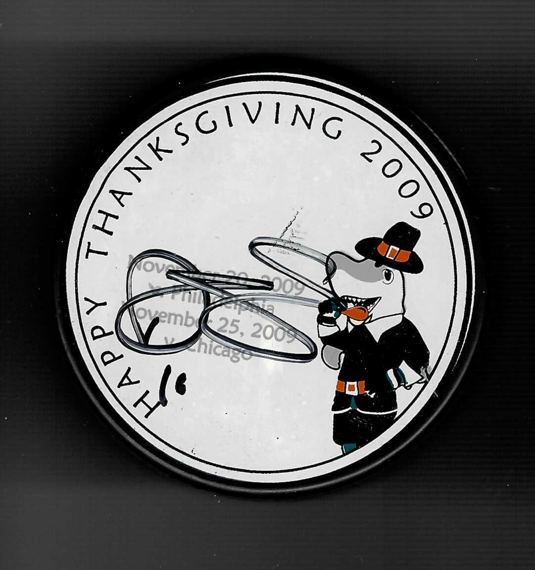 Devin Setoguchi Signed San Jose Sharks 2009 Thanksgiving Puck