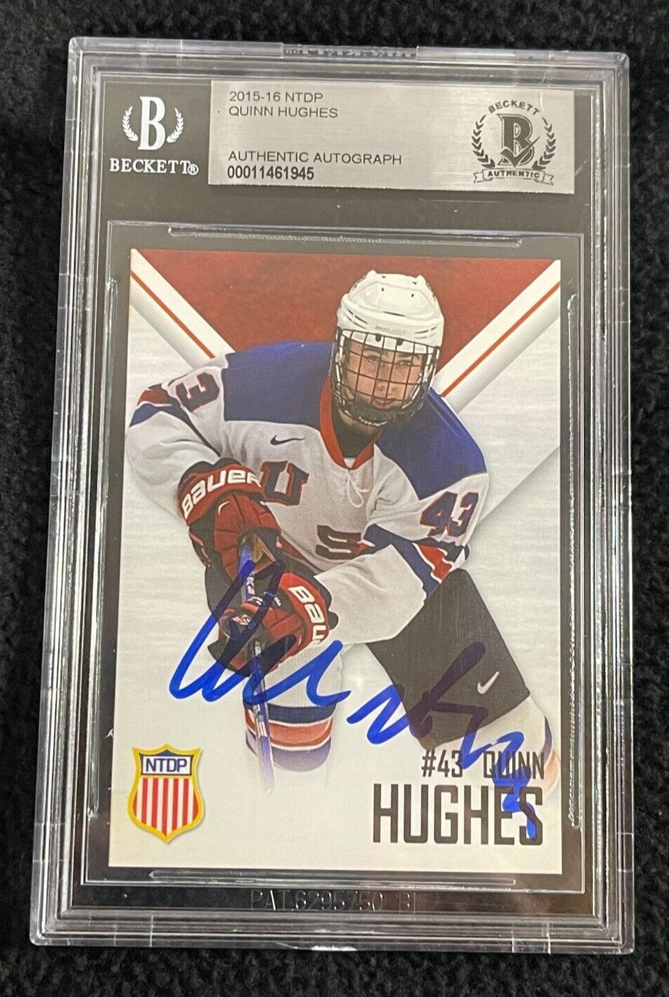 Quinn Hughes Signed USA NTDP Team Issued 1st Ever Card Canucks Beckett Authentic