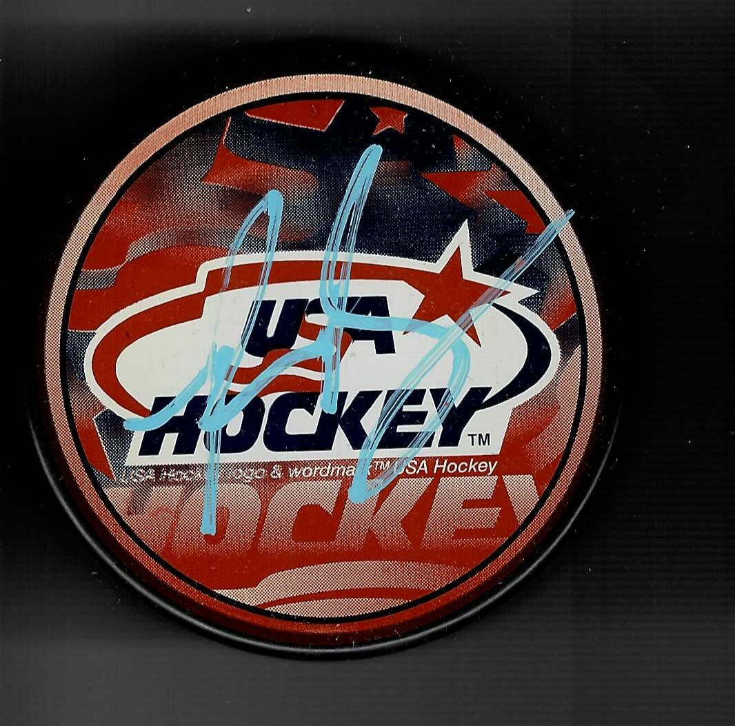 Riley Barber Signed Team USA Souvenir Hockey Puck Pittsburgh Penguins