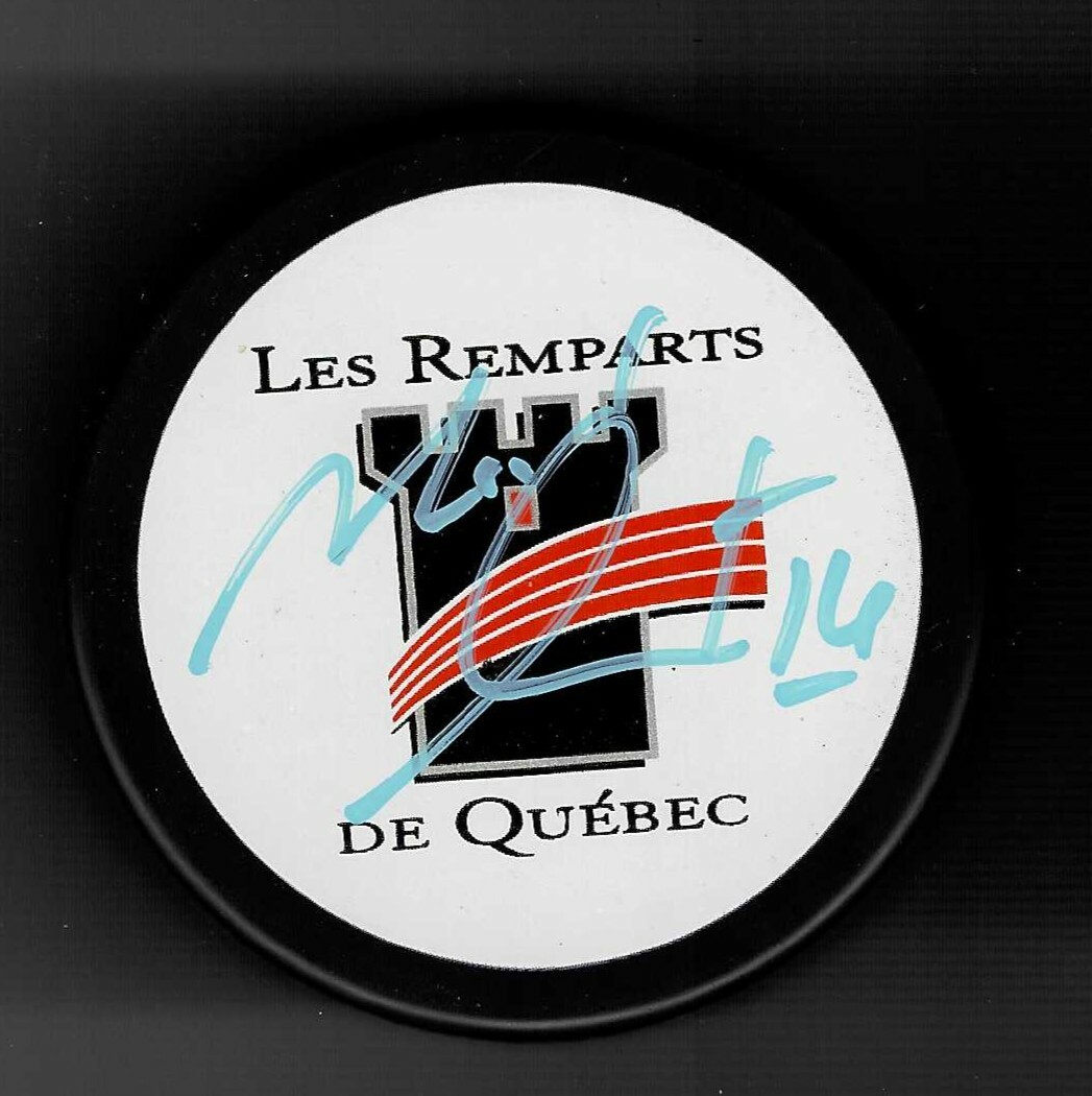 Michel Goulet Signed Quebec Remparts Puck Quebec Nordiques Chicago Blackhawks