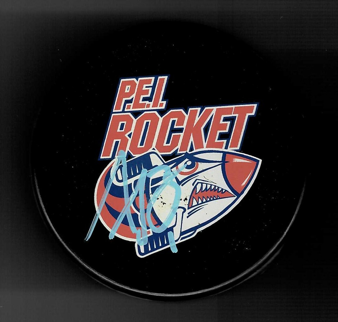 Antoine Bibeau Signed PEI Rocket Souvenir Puck Colorado Avalanche Maple Leafs