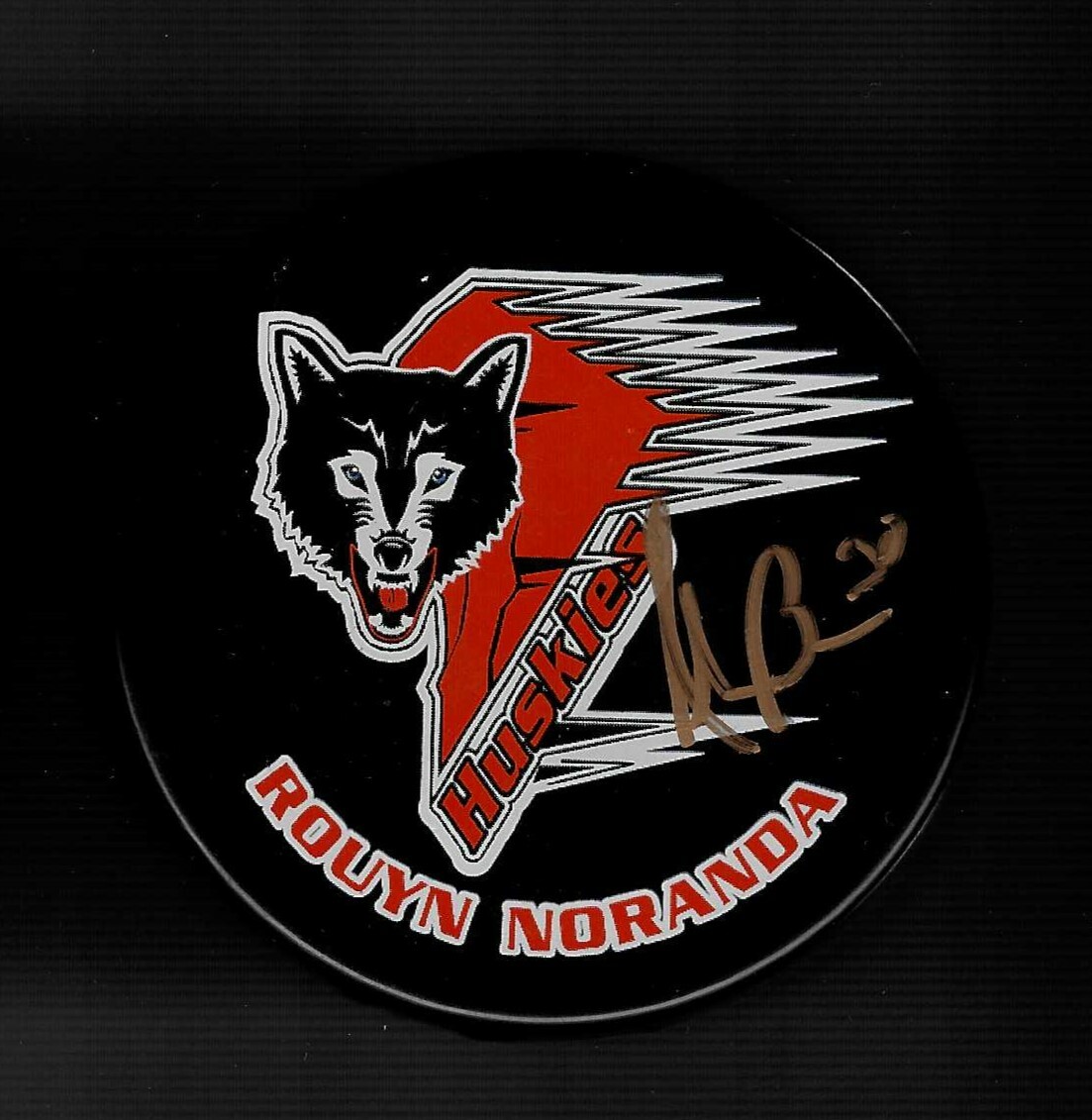 Alexandre Belanger Signed Rouyn Noranda Huskies Puck Screaming Eagles