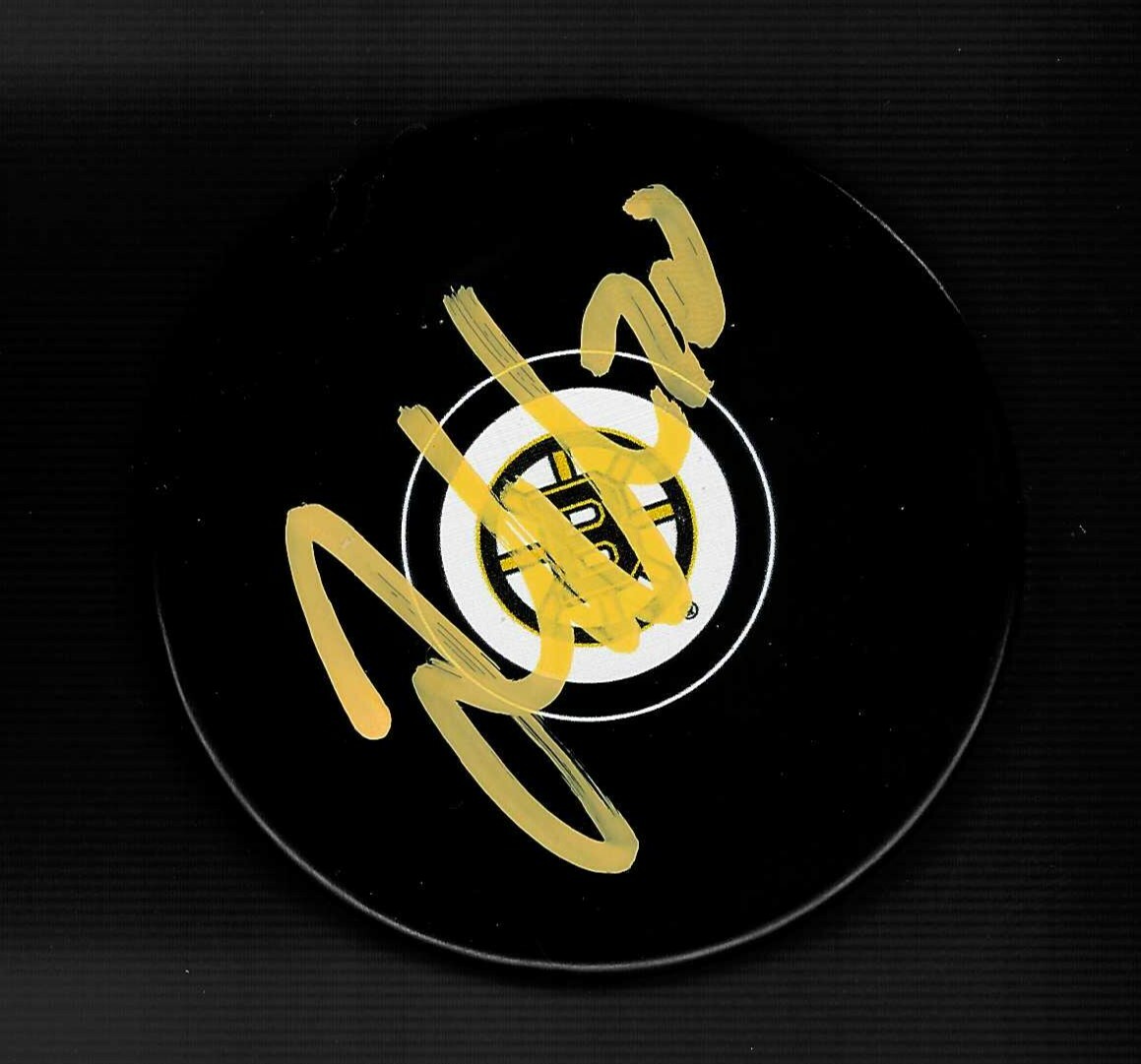 Joakim Nordstrom Signed Boston Bruins Puck Signed In Yellow