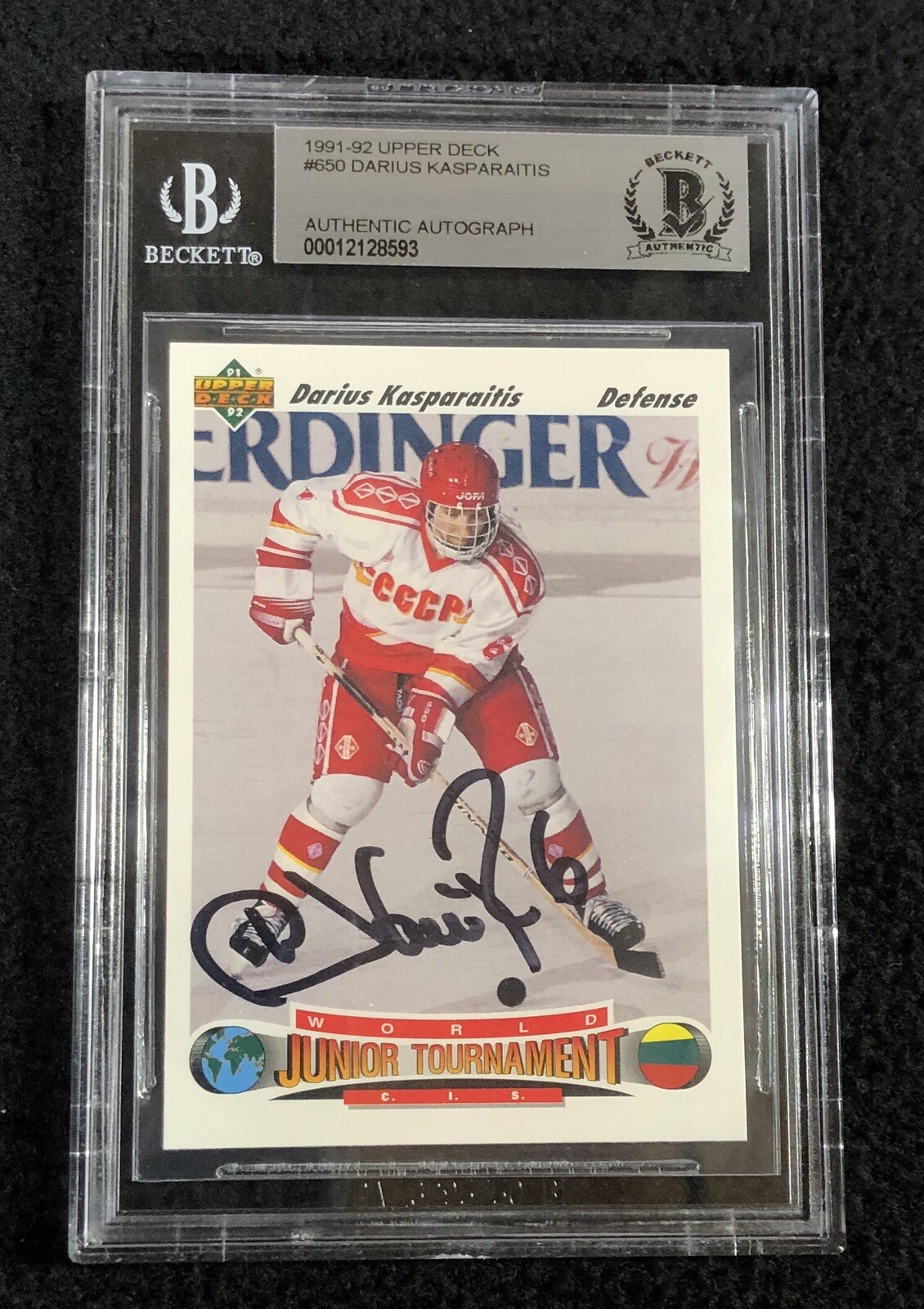 Darius Kasparaitis Signed 1991/92 Upper Deck Rookie Card #650  Beckett Certified