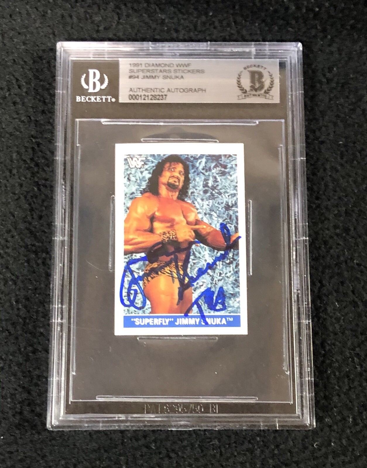 JIMMY SUPERFLY SNUKA SIGNED 1991 CLASSIC WWF STICKERS CARD #94 WWE BAS CERTIFIED COLLECTIBLE MEMORABILIA
