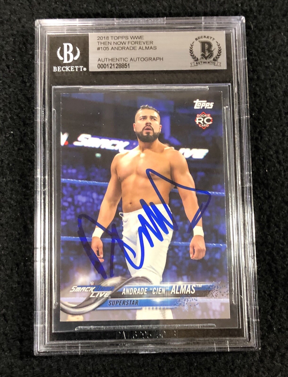 ANDRADE SIGNED 2018 TOPPS WWE ROOKIE CARD #105 BECKETT CERTIFIED COLLECTIBLE MEMORABILIA