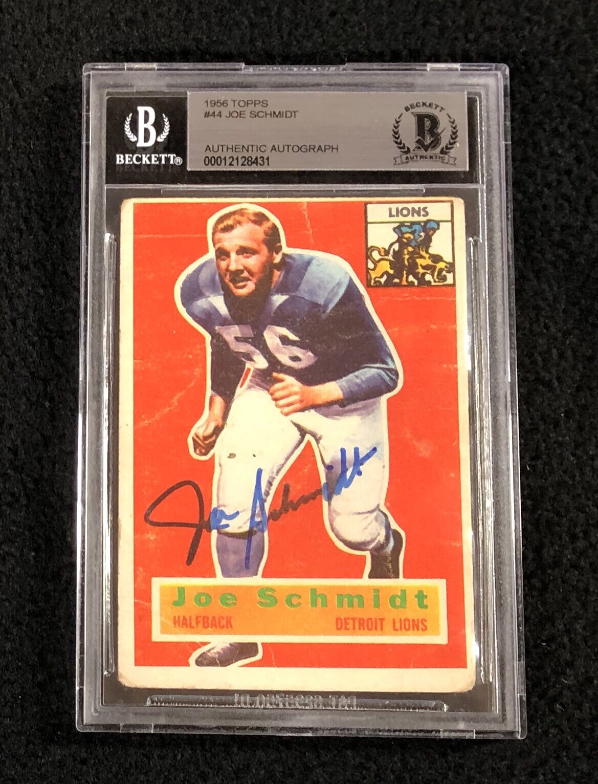 Joe Schmidt Signed 1956 Topps Rookie Card #44 Beckett Certified