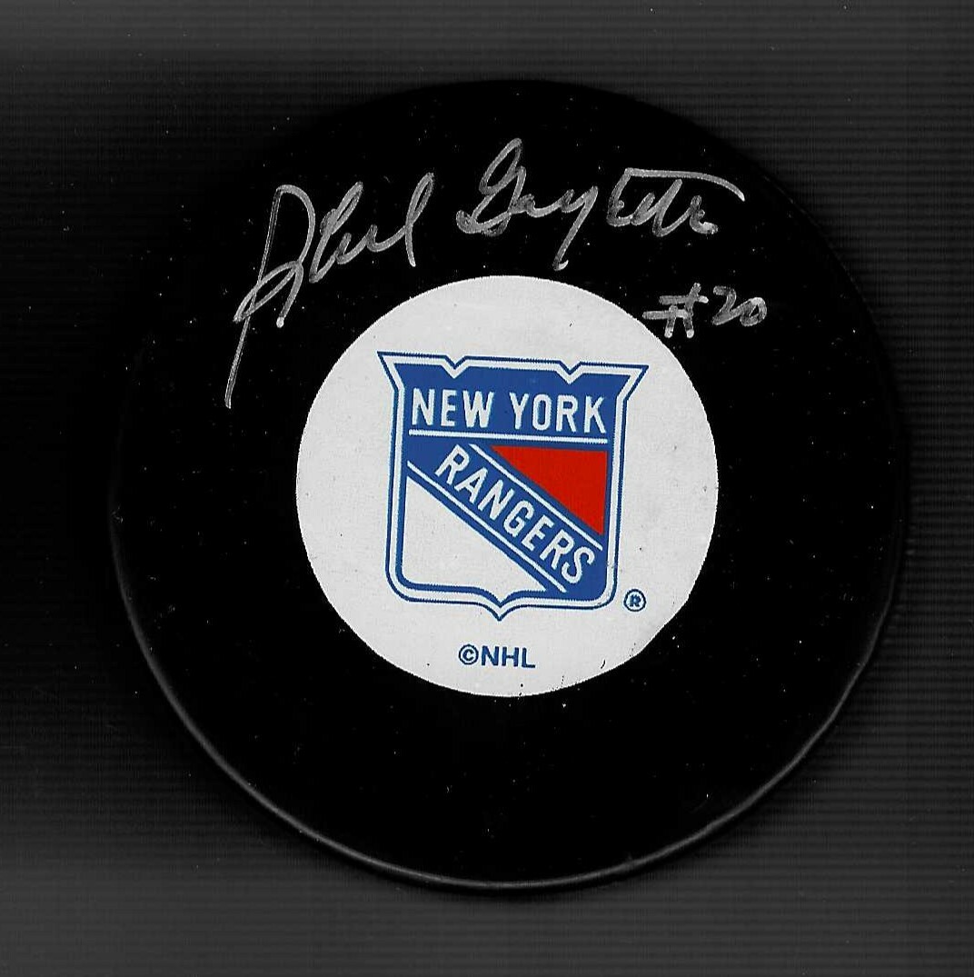 Phil Goyette Signed New York Rangers Puck