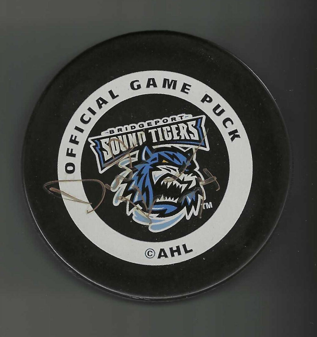 Dieter Kochan Signed Bridgeport Sound Tigers Official Game Puck Signed In Gold