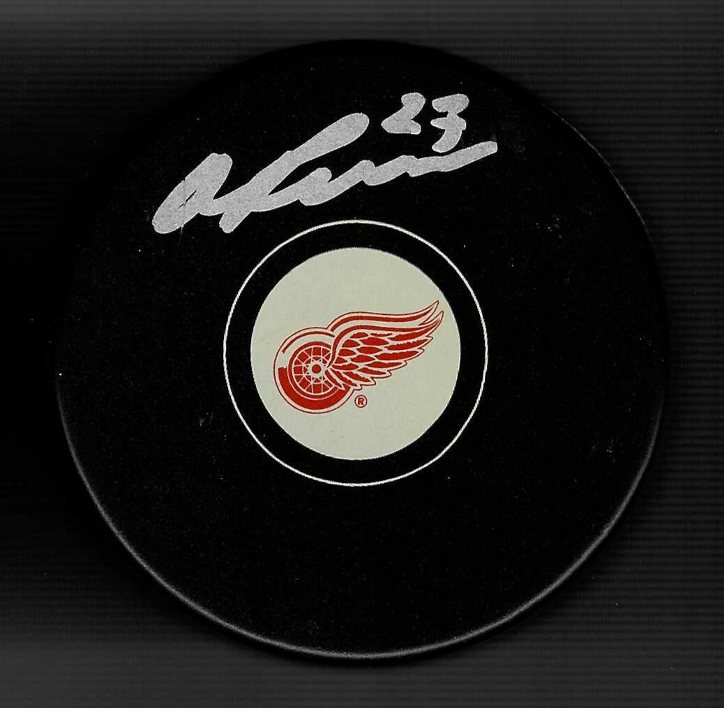 Michael Rasmussen Signed Detroit Red Wings Puck Signed On Top