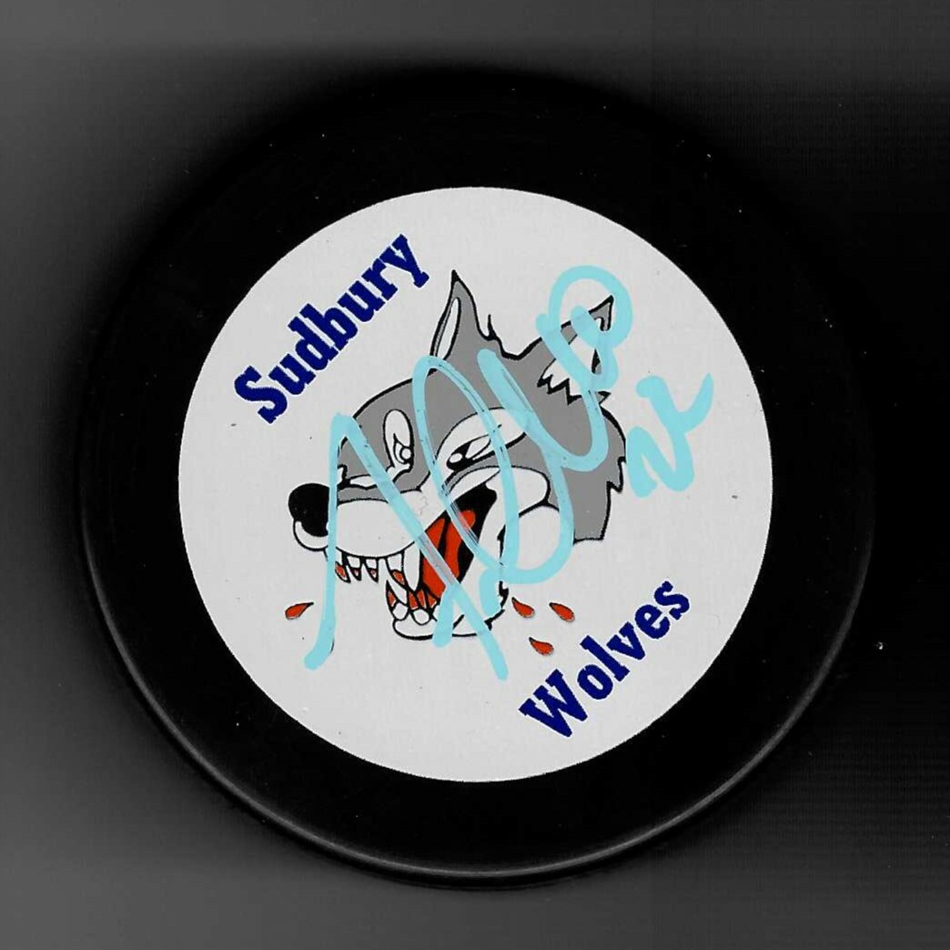 Frank Corrado Signed Sudbury Wolves Souvenir Puck Pittsburgh Penguins Canucks