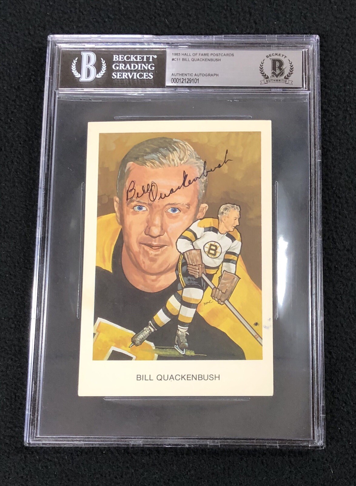 Bill Quackenbush Signed 1983 Hockey Hall Of Fame Postcard Beckett Certified