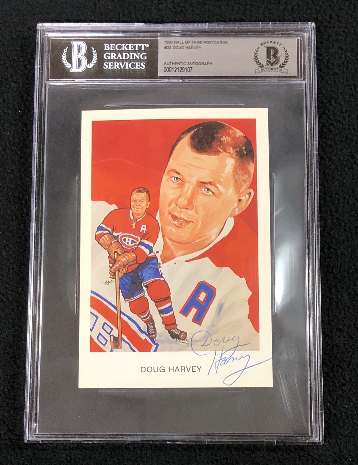 Doug Harvey Signed 1983 Hockey Hall Of Fame Postcard Beckett Certified