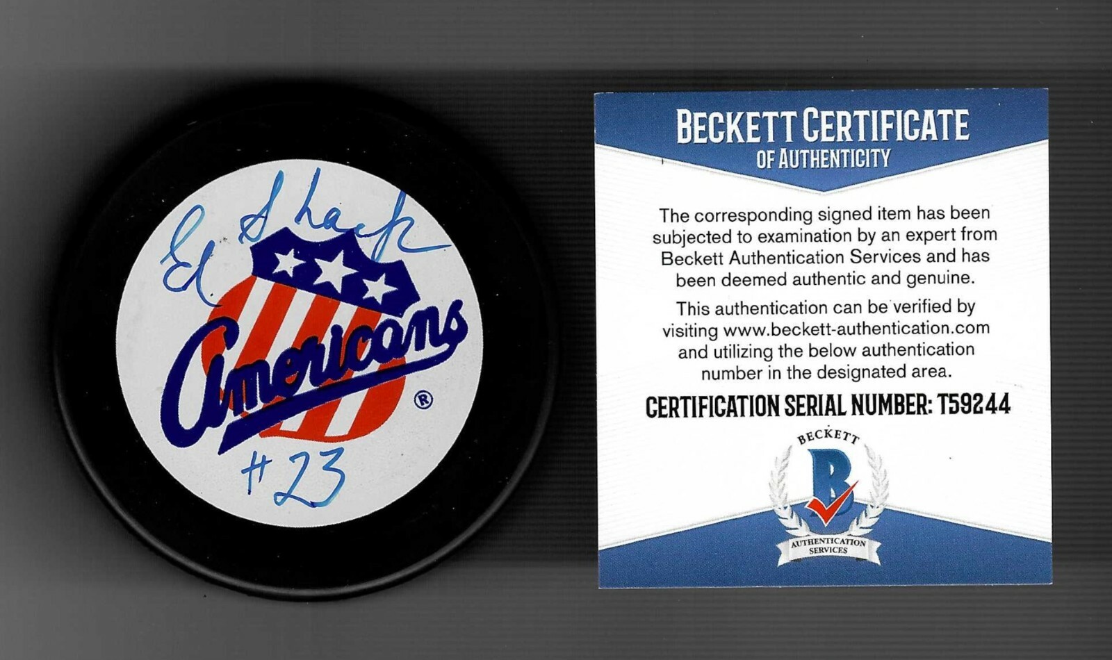 Eddie Shack Signed Rochester Americans Puck Beckett COA