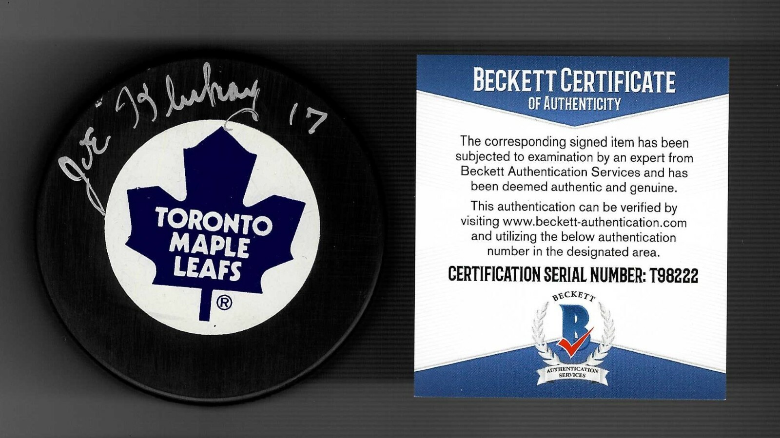 Joe Klukay Signed Toronto Maple Leafs Trench Puck Beckett COA