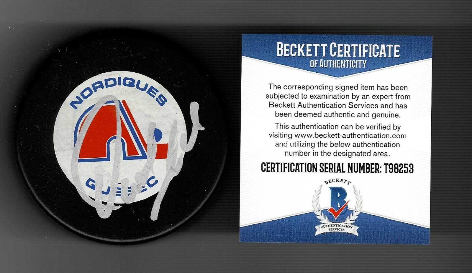 Owen Nolan Signed Quebec Nordiques Trench Puck Beckett COA
