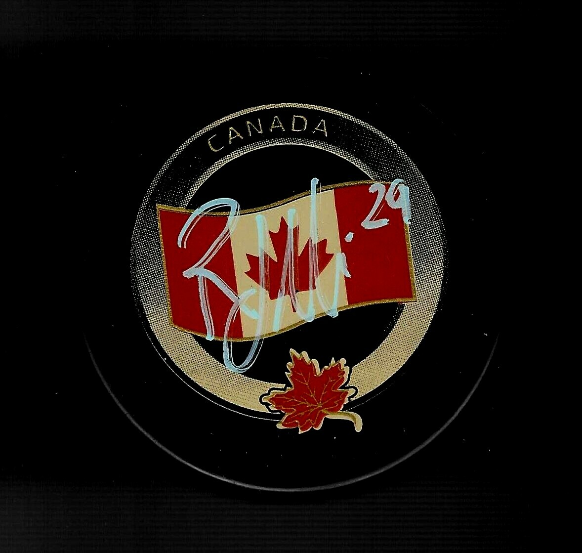 Robby Fabbri Signed Canada Flag Hockey Puck Detroit Red Wings Blues