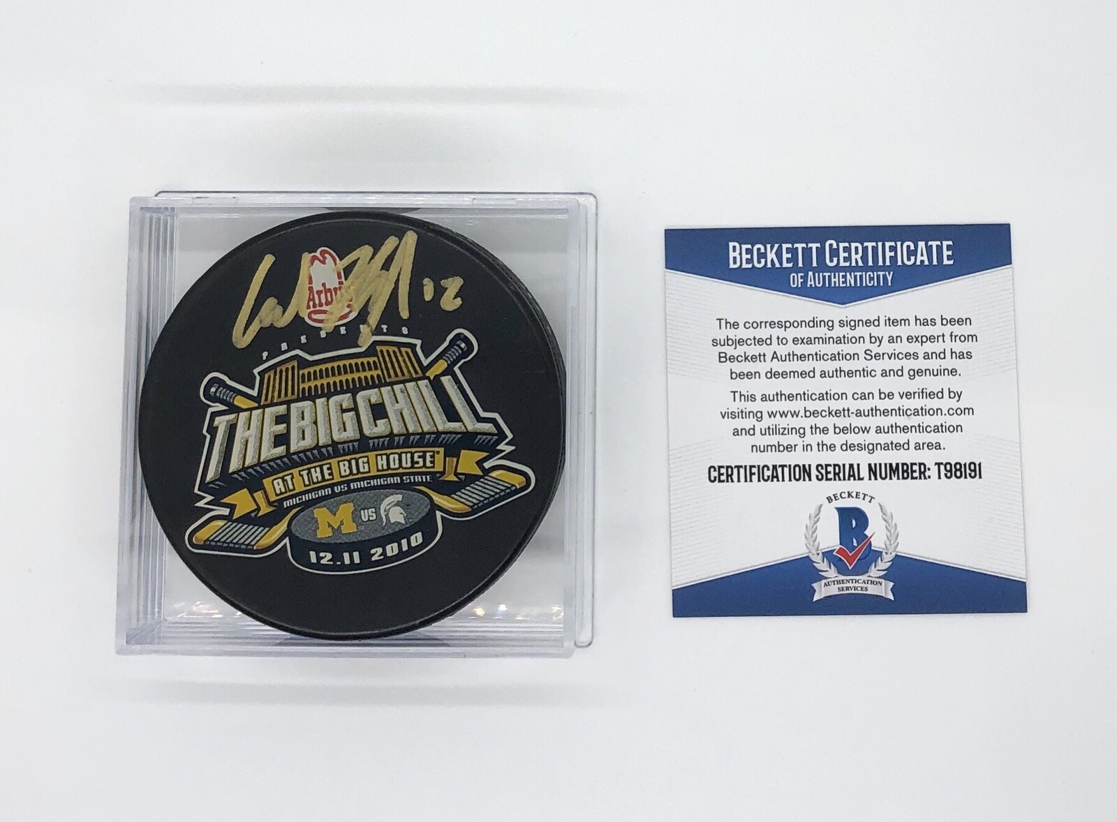 Carl Hagelin Signed Michigan Wolverines Big Chill Official Game Puck Beckett COA