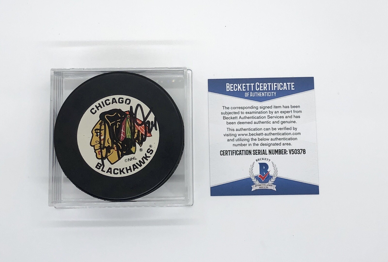 Bob Probert Signed Chicago Blackhawks Souvenir Puck Beckett COA