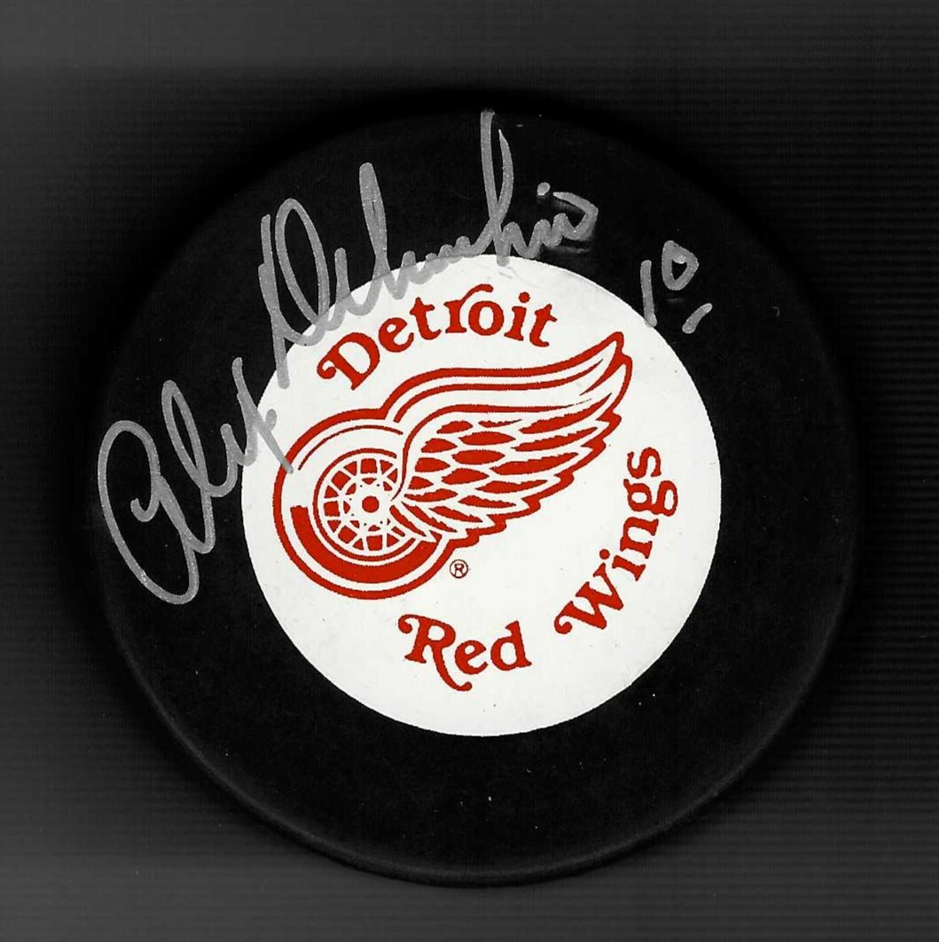 Alex Delvecchio Signed Detroit Red Wings Trench Puck